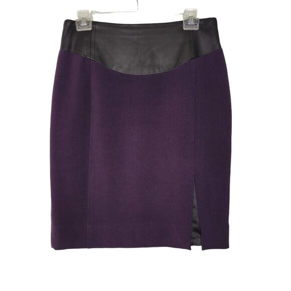Valentina Shah Purple Straight Pencil Black Faux Leather Side Slit Skirt Size 6 - Picture 1 of 9